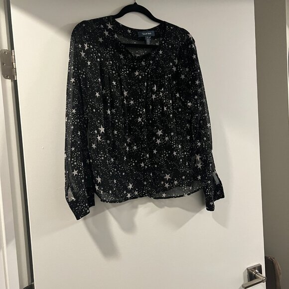 Sheer Stars Black & White Button Down Top - Picture 3 of 5